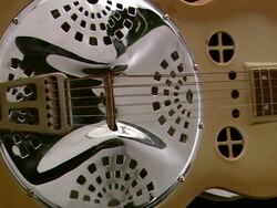 MS View of Resonator guitar on turntable / Nashville, Tennessee, United States Stock Footage