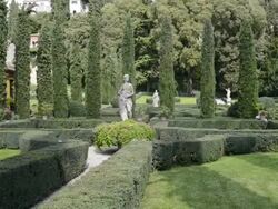 MS PAN Statue in Giardino Giusti botanical renaissance park / Verona, Veneto, Italy Stock Footage