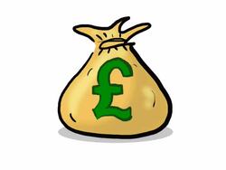 Colour pound moneybag falls and saw cutting hole Stock Footage