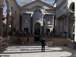 Split, Plalace of Diocletian, view of the peristyle towards the entrance Stock Footage