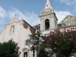 Taormina, the Baroque faÃƒÂ§ade of the church of San Giuseppe Stock Footage