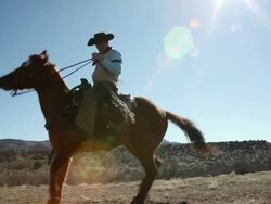  WS Cowboy sitting on horse and turns in circle / Kirkland, Arizon, USA Stock Footage