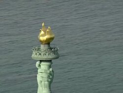 AERIAL ZO Statue of Liberty torch / New York City, New York, USA Stock Footage