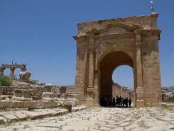 Jerash, the north tetra pylon on the Cardo Maximus Stock Footage