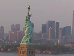 WS AERIAL DS View of Statue of Liberty city / New York, United States Stock Footage
