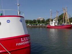 MS Shot of boats on harbor, North Sea, North Frisia / Busum, Schleswig Holstein, Germany Stock Footage