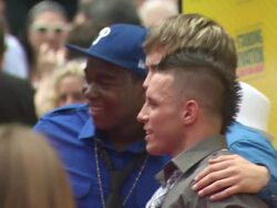 Dexter Darden, Mykal Williams, Austin Powell, and Michael Pericoloso at the 'Standing Ovation' Premiere at Universal City CA. (Footage by WireImage Video/GettyImages) Stock Footage