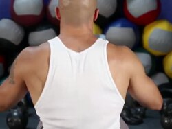 male rowing machine exercise-back Stock Footage