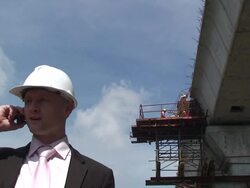 Construction manager on mobile phone. Stock Footage