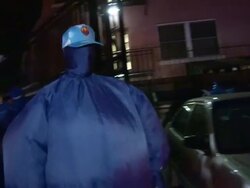 Johnny Wujek as Blue Balls entering the 2014 Just Jared Halloween Party at No Vacancy in Hollywood Stock Footage
