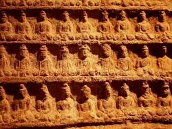 CU PAN Shot of ancient Budha statue / Xian, Shaanxi, China Stock Footage