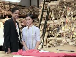 Colleagues in clothing factory Stock Footage