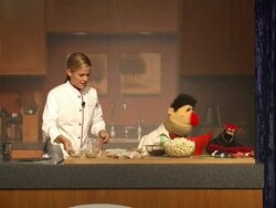 SPEECH: Cat Cora, Angelo, Pepe introduce segment and joke about twitter at the The Muppets Kitchen With Cat Cora at Burbank CA. (Footage by WireImage Video/GettyImages) Stock Footage