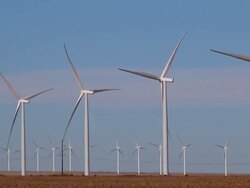 HD video Vega wind turbine farm with crops Texas Stock Footage