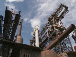 MS Shot of Old steelworks / Uckange, Lorraine, France Stock Footage