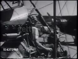 1966: PRIVATE AIRPORT: MS Retired engineer Waldo D. Waterman (71) getting into hand-made biplane, taxiing away, taking off from airstrip, TRACKING Ascending aircraft, VS In flight. [VO Waldo on flying, remind public people built & flew these.] Instructional Video