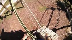 Walking at the zip line adventures Stock Footage