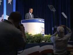 MS PAN ZO Mitt Romney candidate of  Republican Party  giving speech on stage at  Values Voters Summit Audio / Washington, DC, United States Stock Footage