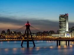 WS T/L View of Nightscape of Olympicdaegyo Bridge on Hangang River / Seoul, South Korea Stock Footage