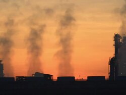 Oil Refinery Plant morning twilight Stock Footage