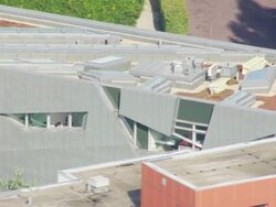 MS AERIAL Shot of Jewish museum / Berlin, Germany Stock Footage