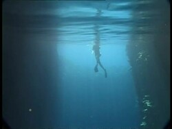 Snorkler swimming in sunbeams through water, MS, Tonga Stock Footage