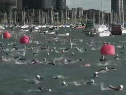 WS triathlon swim competition / Chicago, Illinois, USA Stock Footage