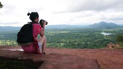 Alone female explorer tourist Stock Footage
