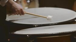 Close-up shot of musician playing kettledrum in concert Stock Footage