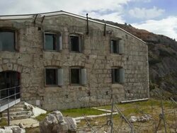 PAN Museum of the Tre Sassi Fort on Valparola Pass in the Dolomites Mountains - Motion Controlled Shot. Stock Footage