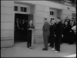 B/W 1963 federal officers telling George Wallace to allow Black students to enter U. of Alabama Stock Footage
