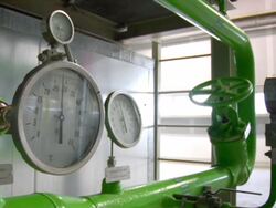 CU Shot of pressure meters inside combined power plant / Villaseca de la Sagra, Toledo, Spain Stock Footage