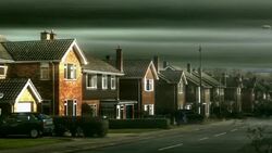 An asteroid hit causes a neighborhood to disintegrate. Stock Footage