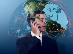 Businessman on the phone surrounded by 3D earth globe Stock Footage