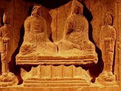 MS TD Shot of Ancient Budha statue / Xian, Shaanxi, China Stock Footage