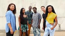 MS ZI Laughing portrait of group of dancers on rooftop of building Stock Footage