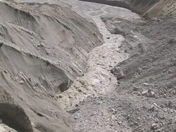 Meltwater river flowing through Baltoro glacier, Himalayas Stock Footage