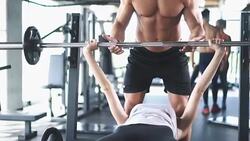 Bench press workout, 4k. Stock Footage