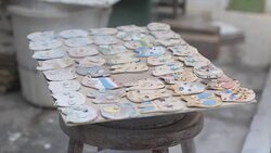 Colored glaze on the ceramic Stock Footage