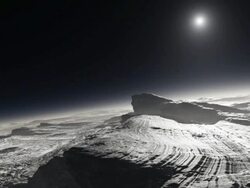 Pluto. Animation of the surface of the dwarf planet Pluto, with patches of methane on the surface, and its moon Charon and the distant Sun seen in its sky. Stock Footage