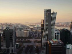 WS T/L View of yeouido business district and national assembly building / Seoul, South Korea Stock Footage