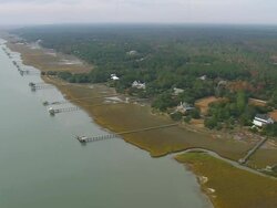 WS AERIAL View of Coastal Barrier Salt Marshes / South Carolina, United States Stock Footage