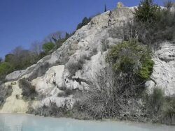 MS TD Shot of thermal pools of sulphurous water, hot spring bagno vignoni / San Quirico d``Orcia, Tuscany, Italy Stock Footage