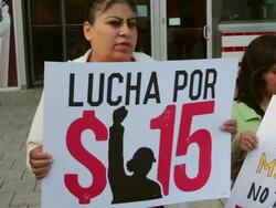 Fast Food Workers Rally At Chicago McDonald's To Raise Minimum Wage Stock Footage