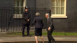 Jean-Claude Juncker and Michel Barnier arrive for a working dinner with Theresa May at Downing Street News Clip