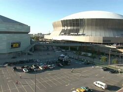 Wide Shot - Superdome and parking lot / New Orleans Louisiana Stock Footage
