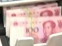 Bill counting machine counting one hundred yuan bills Stock Footage