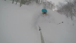 POV of a young man skier skiing on a snow covered mountain. - Slow Motion Stock Footage
