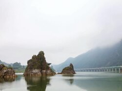 WS T/L View of Dodamsambong (Dodam three hills) with Gazebo / Dannyang, Chungcheongbuk do, South Korea Stock Footage