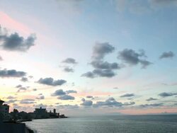 WS PAN View of Panorama at sunse with ocean to city / Havana, Cuba  Stock Footage
